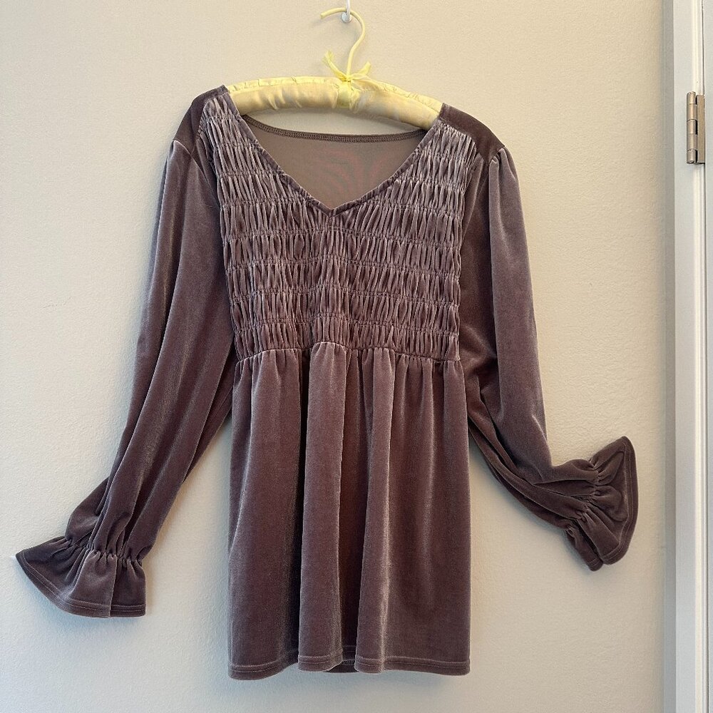 Umgee Gray Velvet Smocked Top XL